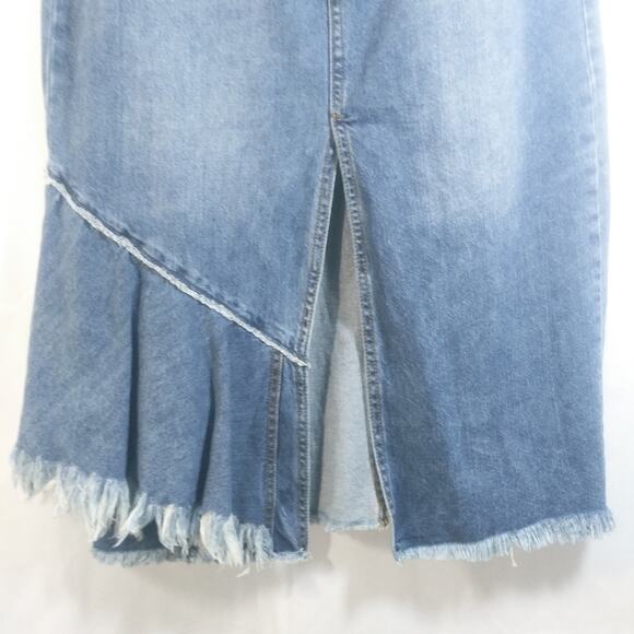 Luxe Moda Denim Distressed Frayed Hem Midi Skirt 12 - Picture 2 of 6